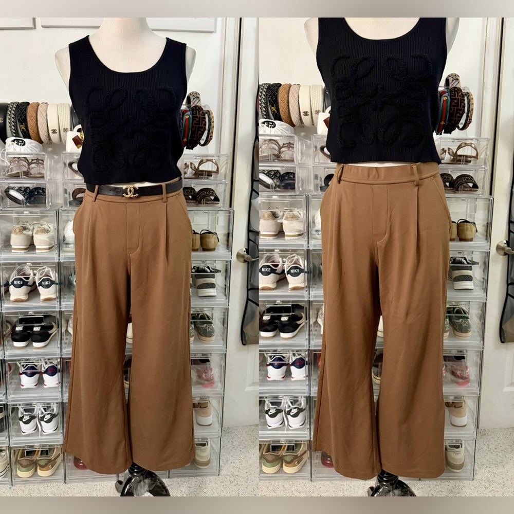 🌷Pre-Loved HALARA Tan Wide-Leg Trousers Petite 26” inch inseam.